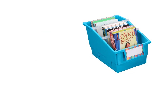 Image of Really Good Stuff White Chapter Book Classroom Library Bins with Dividers | 8.75 inch x 13.5 inch x 7.75 inch, 4-Pack, Large Plastic Bin Organizers for Book Organization, Documents, Files, Magazines