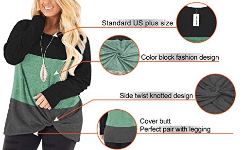Image of DOLNINE Womens Plus Size Knotted Tops Long Sleeve Tee Shirts Loose Casual Blouse