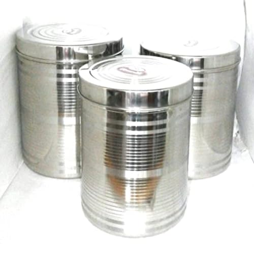 Image of Stainless Steel Container /Dibba Set | Steel Dabba 8 Kg To 10 Kg - 3 Pcs, Silver