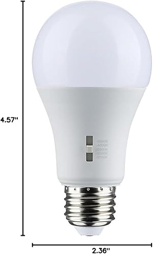 Miniatura 5 de Accesorio - Lámpara de repuesto de base media LED seleccionable A19 CCT de 5 W, 4.57 pulgadas de largo y 2.36 pulgadas de ancho, 5 vatios