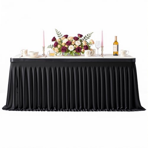 gogoparti Black Table Skirt Teacher Desk Skirt 6ft Spandex Curtain Skirt for Rectangle Tables, Wrinkle-Resistant Pleated Tablecloth for Day of School Classroom, Wedding, Baby Shower Decor by gogoparti - Used condition - Image 6