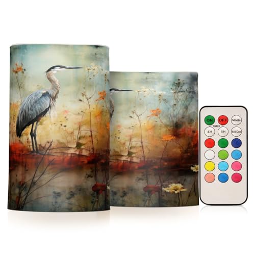 ALAZA Bird (6) Flickering Flameless Candles Battery Operated with Remote Timer,Tea Light Candles LED Pillar Votive Candles Set of 2 for Outdoor Indoor Decorations