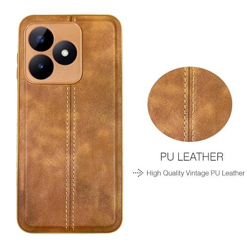 Image of A rtistque Premium Thread Leather Back Cover Case for Realme C51 | Drop Protection | Smooth Grip | Raised Camera Edges | Realme C51 Back Cover - Brown