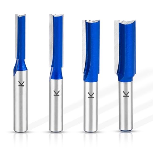 ASNOMY 4Pcs Profesional Juego de Fresas para Madera Vástago de 8 mm, 6/8/10/12mm Doble Flauta Fresa Recta, Herramientas Carpinteria Fresa para Fresadora para Madera