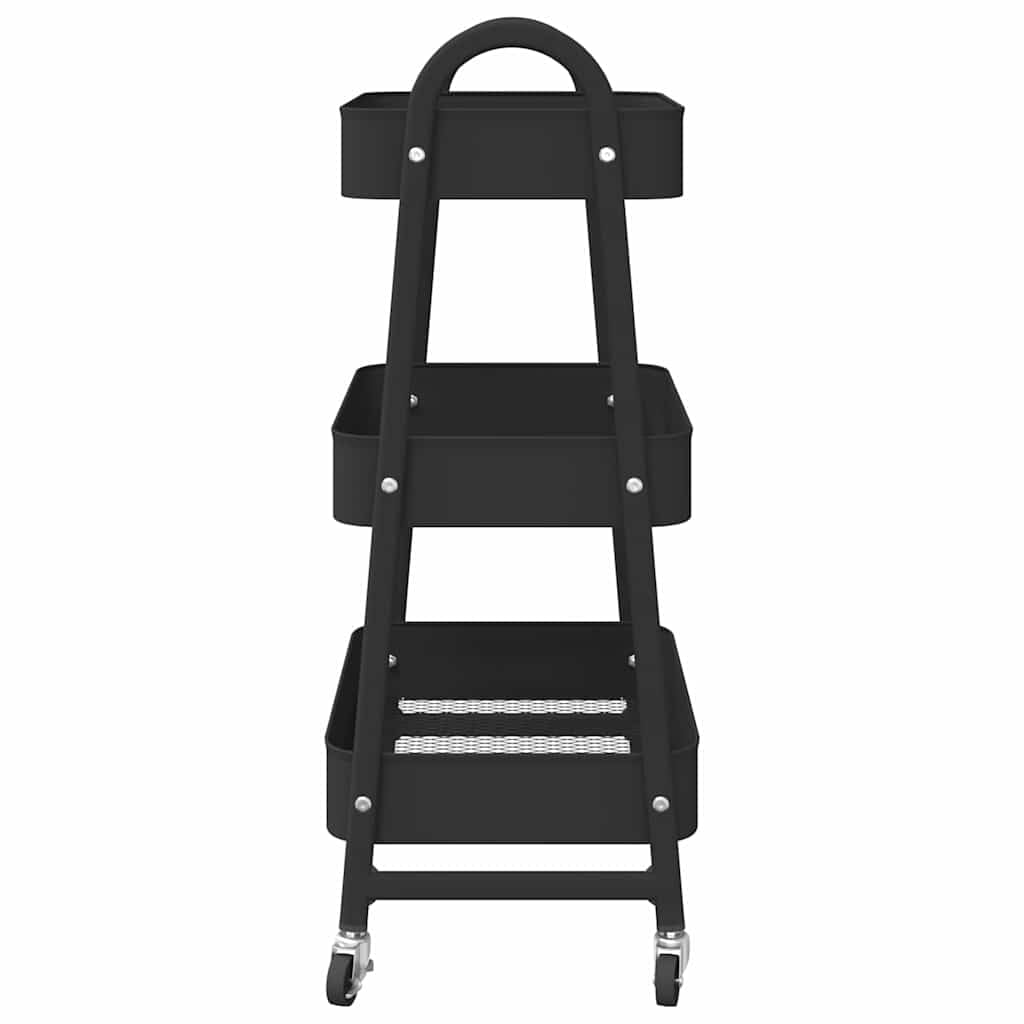 Carro de almacenamiento de 3 niveles, color negro, 42 x 41,5 x 77 cm, acero con 4 ruedas, dos bloqueables, carrito para cocina, baño, oficina, orden y ayuda de transporte