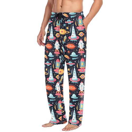 Space Rockets Men's Pajamas Pants Cotton Sleep Bottoms Pants Lounge Sleepwear - S4