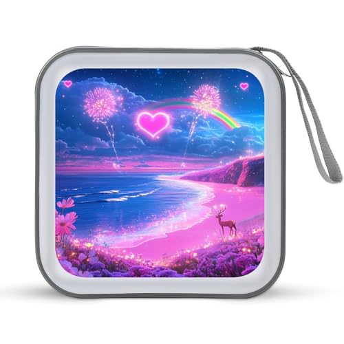 Rainbow 4th of July Fireworks Deer CD Case Plastic DVD Case Holder Wallet Disc Storage Organizer for Car Travel
