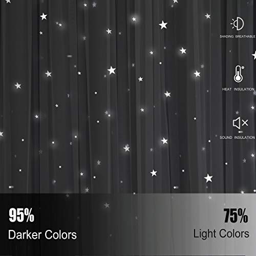 Unistar 2 Panels Stars Blackout Curtains for Bedroom Girls Kids Baby Window Curtain Double Layer Star Cut Out Aesthetic Living Room Decor Wall Home Decorations Curtain,W52 x L63 Inches,Grey