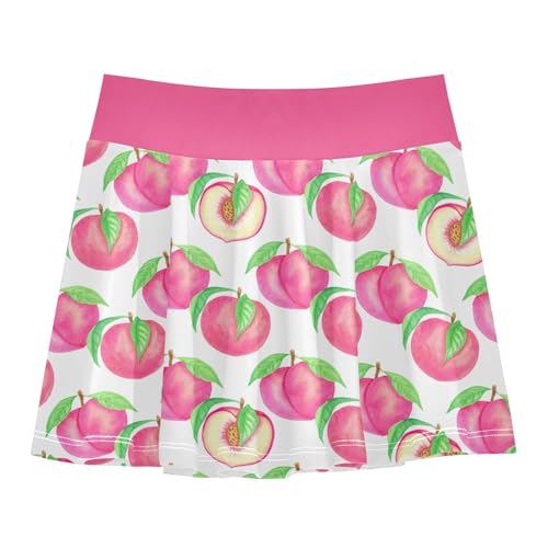 Cute Pink Peaches White Girls Athletic Skirts 2-in-1 Active Tennis Skorts Kids Cheer Skort with Shorts Size 5-6