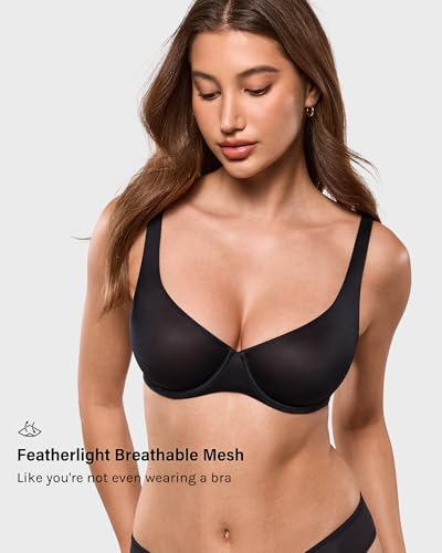 Image of INLYRIC Women's Mesh Balconette Bra Unlined | Ultra-soft, Unlined, Underwire, Light Support, No Padding, Semi-sheer, Demi, Seamless Look, Sexy, Supportive Comfortable