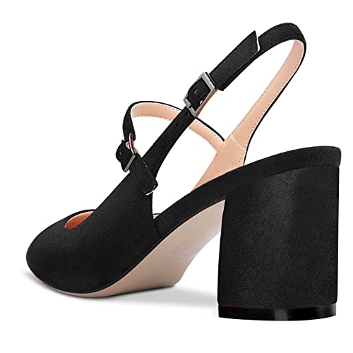 Aachcol Women Pumps Pointed Toe Ankle Strap Mary Jane Slingback Chunky Block Mid Heel Dress Shoes Suede Office Wedding Shopping 2.6 Inches3