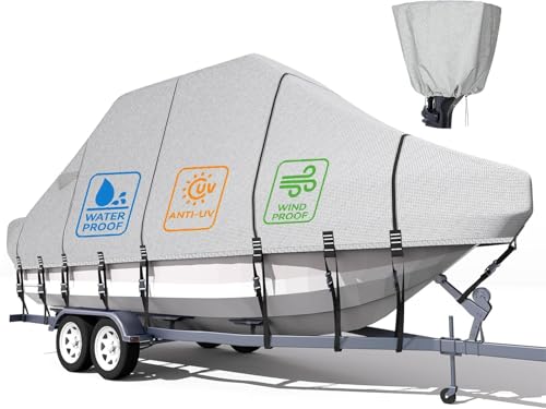 5-ply 1200D 100% Waterproof T-Top Boat Cover Solution Dyed Fade-Proof Trailerable Hard Top Boat...