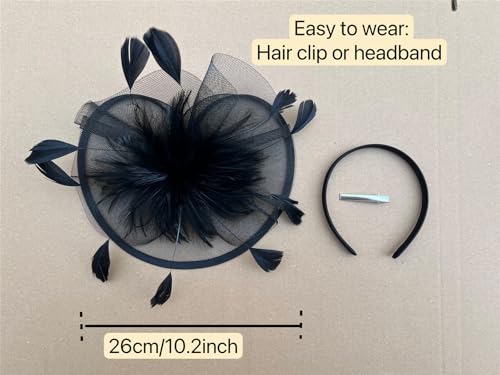 SAFERIN Butterfly Fascinator Hat Kentucky Derby Fascinators Halloween Costume Party Bohemian Wedding Headpiece(a-Black) - Thumbnail 3