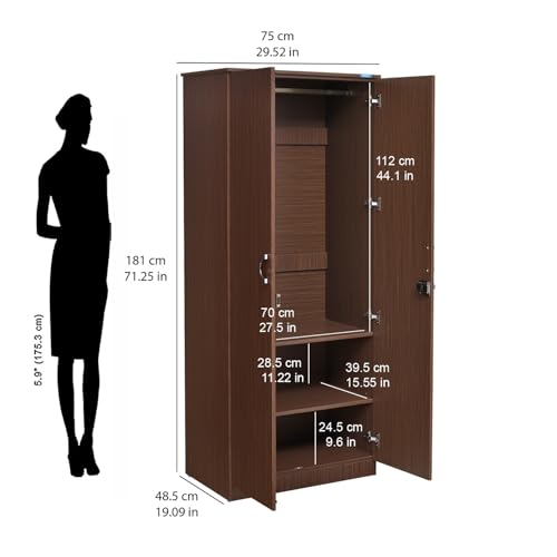 Image of Nilkamal Massif Neo 2 Door Wardrobe Without Mirror | Engineered Wood Almirah | 1 Hanging Rod & 3 Storage Shelves in Cabinet | 1 Year Warranty | Legno Oak
