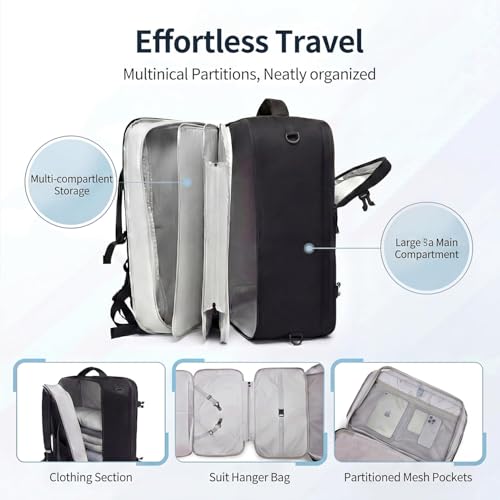 Image of seyfocnia Convertible Travel Garment Bag,Travel Backpack for Men & Women, Business Laptop Backpack, Carry On Luggage, Personal Item Travel Bag Suit Bag With Multi-Pockets, Black 18 inch