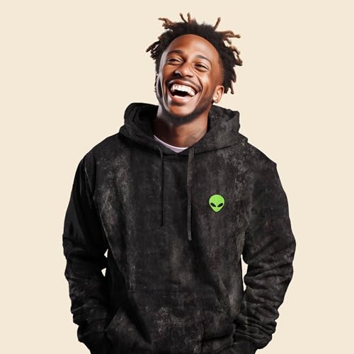 DALIX Alien Embroidered Fleece Hoodie Mineral Wash Long Sleeve Sweatshirt Mens3