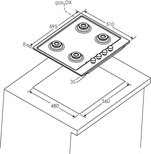 Miniatura 7 de Candy Idea CHW6LBX/4U2, Placa de Gas, 4 Fuegos, 60CM, Gas Natural Adaptable a Gas Butano, 7,2KW de Potencia, Mandos Independientes Laterales, 2 Rejillas, Sistema de Seguridad en Llama, Inox