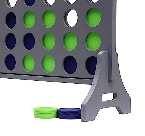 Image of Giant 4 in a Row Game for Family & Adults - Tailgating Pros Jumbo Grey Wooden Four in a Row Indoor & Outdoor Yard Game for Family Party Fun, Portable Activities for Patio, Backyard, and Camping