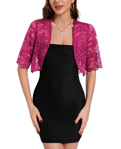 Image of MINTLIMIT Womens Floral Lace Bolero Half Sleeve Shrug Open Front Elegant Cropped Cardigan Shrugs for Evening Party Dresses