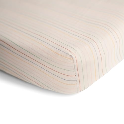 Image of mushie Extra Soft Muslin Fitted MINI Crib Sheet | 24 inchx 38 inch (Retro Stripe)