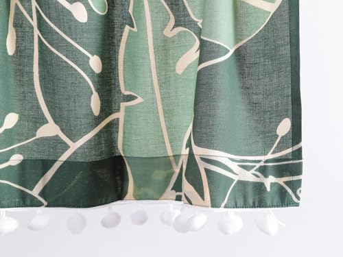 Image of Ravaiyaa - Attitude is everything Hand Printed Half Window Kitchen Curtain 100% Cotton Short Drapery Valance Curtain 40 inch X 18 inch Inch (Green Abstract)