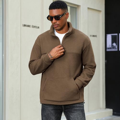 ZAFUL Mens 1/4 Zipper Fluffy Polar Fleece Pullover Sweatshirt Printed Kangaroo Pocket Fall Winter Unisex Hoodie2
