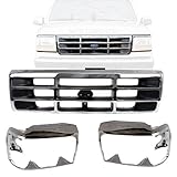 New Front Grille Chrome Shell & Primed Insert + Head Light Trim Door Right Passenger & Left Driver...