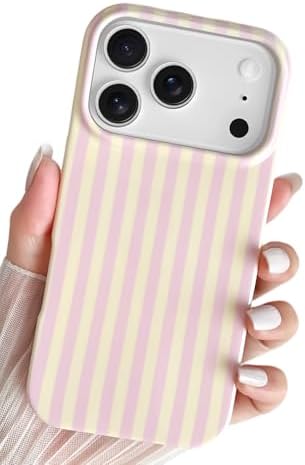 SmoBea Kompatibel mit iPhone 17 Pro Hülle, Süßes Striped Handyhülle, Weiches TPU, Schlanke, Stoßfeste Telefonabdeckung für Frauen und Mädchen, Schön und Stilvoll, Rosa und gelb