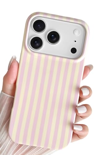 SmoBea Kompatibel mit iPhone 17 Pro Hülle Süßes Striped Handyhülle Weiches TPU Schlanke Stoßfeste Telefonabdeckung für Frauen und Mädchen Schön und Stilvoll Rosa und gelb
