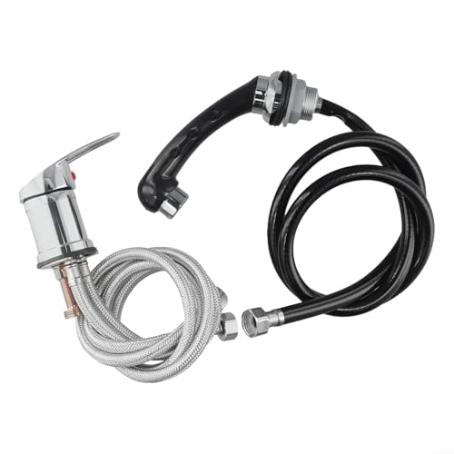 LVYXON Rubinetto miscelatore cromato ad alta pressione per lavabo monocomando con tubo in tessuto da 80 cm, doccetta per barbiere