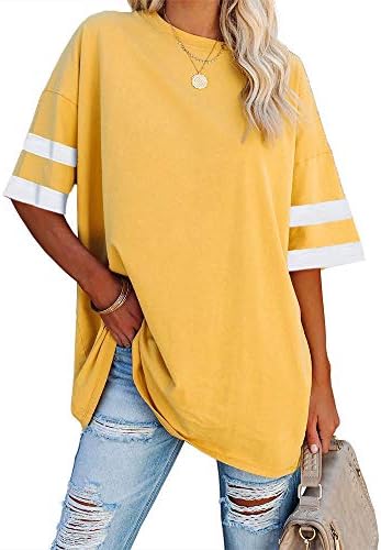 Ebifin Damen Tshirt Oversize Oberteile Rundhals | Longshirt,Tunika,Sommershirt,Sport,Basic,Baumwolle Top,Lang Bluse,Loose Fit,Kurzarm