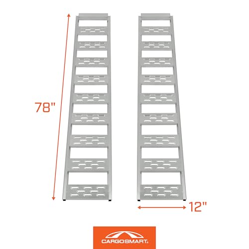 CARGOSMART Aluminum Straight Fixed Ramp with Treads (2pk) - Easily and Safely Load and Unload Light Equipment, Lawn Tractors, ATVs and More, 1,250 lb. Capacity, 12" W x 78" L