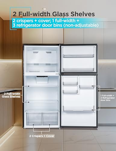 Image of BLACK+DECKER 20.1 Cu. Ft. Top Mount Refrigerator with Freezer, 2 Door Refrigerator with Top Freezer and Adjustable Temperature Control, Full Size Kitchen Refrigerator, BR2010JS, Stainless Look