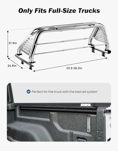 Image of JOYTUTUS Roll Bar for Full-Size Truck Stainless Steel Chase Rack Pickup Sports Bar Compatible with F150 F250 F350 Ram1500 Silverado Sierra Tundra, with Rear Window Protection Frame