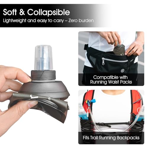 GYGYL Soft Flask, TPU Collapsible Soft Water Bottle for Hydration Pack, Running Vest, Leak-Proof Folding Water Bottle for Hiking Cycling Climbing Jogging-250ml Grey - Image 6