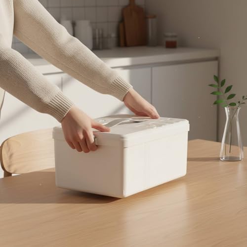 Yajuyi Medicine Storage Organizer Box With Stacked Compartments Multi Tier Case Portable Handle Bin Clear Lid Container Material suitable for home cabinet, Cream White, Double Layer Medicine Box - Image 5