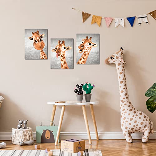 Vvovv Wall Decor Funny Animal Pictures Cute Giraffe Canvas Wall Art Nursery Wall Decor Framed Artwork Ready To Hang 12Inx16Inx3 Pieces #TOP3