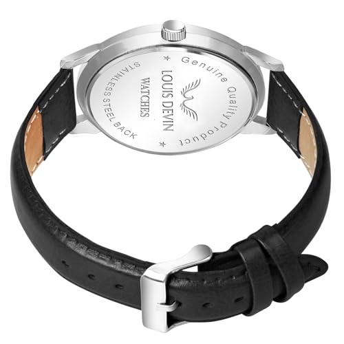 Image of LOUIS DEVIN Black /Blue /Brown /Green Leather Strap Analog Wrist Watch for Men (Black /Blue /Brown /Green /White Dial) | LD-GR079