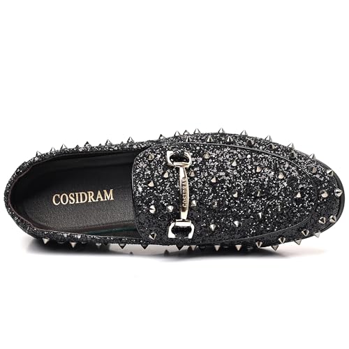 COSIDRAM Men's Glitter Studded Dress Shoes Fashion Metallic Sequins Gold Buckle Spikes Rivets Luxury Wedding Party Loafers3