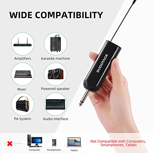 Sudotack Wireless Microphone, [Clear Sound][Plug & Play] Metal Uhf Dual Cordless Handheld Dynamic Mic With Rechargeable Receiver,1/4'' Output, For Karaoke Singing, Dj, Party, Church, 200Ft(Swp-A20) #TOP2