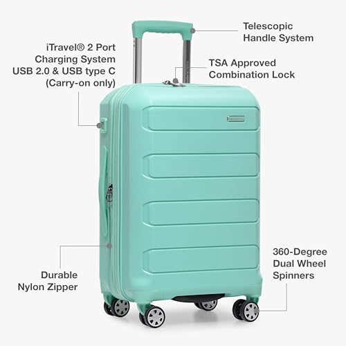 Traveler's Choice Pagosa Indestructible Hardshell Expandable Spinner Luggage, Mint, Carry-on, Pagosa Indestructible Hardshell Expandable Spinner Luggage by Traveler's Choice - Image 6