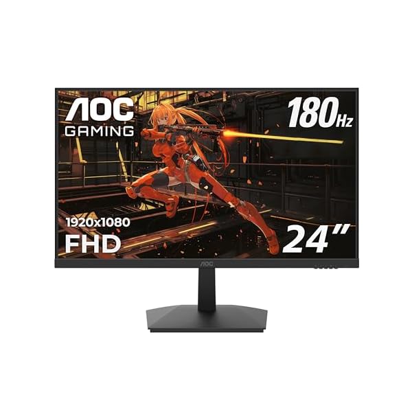 AOC 24G15N 24" Gaming Monitor, Full HD 1920x1080, 180Hz 1ms, 1x HDMI 2.0, 1x Display Port, Adaptive-Sync, 3-Sided Frameless, HDR Ready, Console Gaming Ready, 3-Year Zero-Bright-Dot