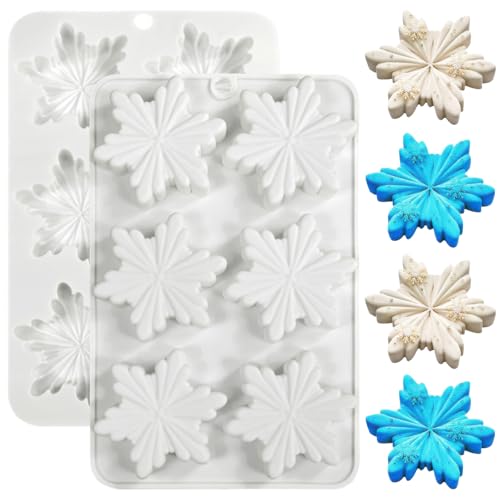 Image of 2 Pcs Snowflakes Silicone Chocolate Molds for Christmas Baking 3D Cake Pans Cookie Tray Candy Snowflake Ice Cube Molds for DIY Christmas Party Candle Bath Bomb Soaps Molds Decoration