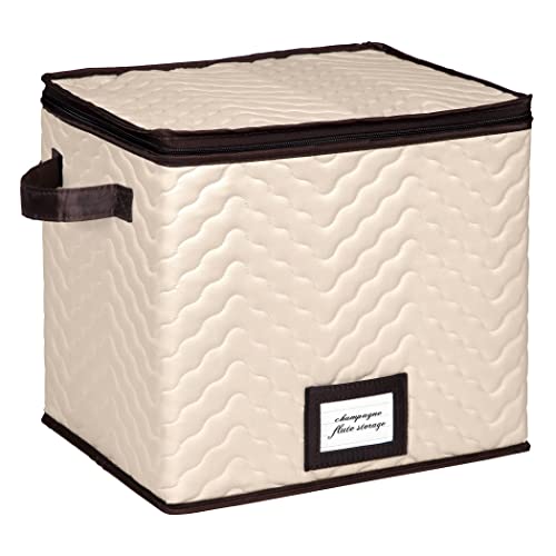 Hold N’ Storage Wine Glass Storage Box With Dividers – Holds 12 Champagne Flutes Up To 10” H – Protects Fine China - Durable Quilted Microfiber Bin With Dividers And Carry Handles. #TOP3