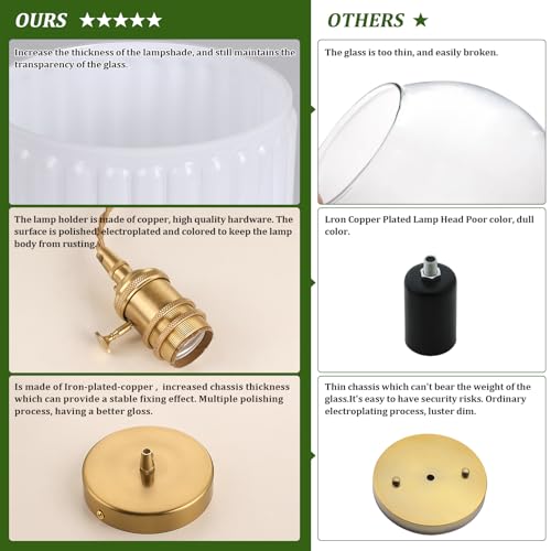 Image of Shenmoyl Pendant Light 2 Pack with White Striped Glass Lmapshade, Brass Vintage Pendant Light Adjustable Hanging Light for Kitchen Island Dining Room Hallway