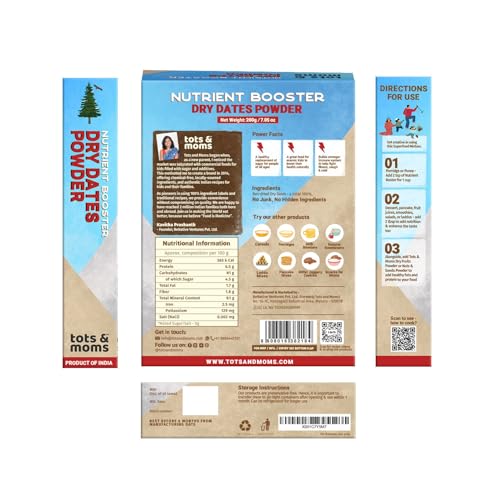 Image of TOTS AND MOMS Foods Organic Dry Dates Powder | Natural Sweetener for Kids Porridge, Puree, Ice cream, Pancake, Dessert, Cereal, Juice, Smoothie - 200g