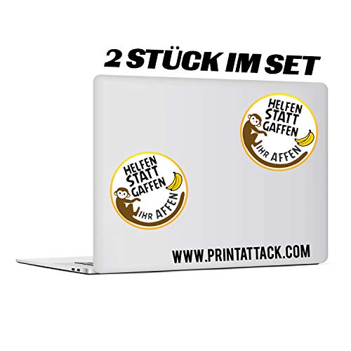 PrintAttack P020 | 2er Set - HELFEN STATT GAFFEN - Ihr AFFEN Aufkleber 10 cm x 10 cm | Fun Aufkleber | Fun Sticker | Aufkleber | Stickerbomb | Helfen statt gaffen | Rettungsgasse