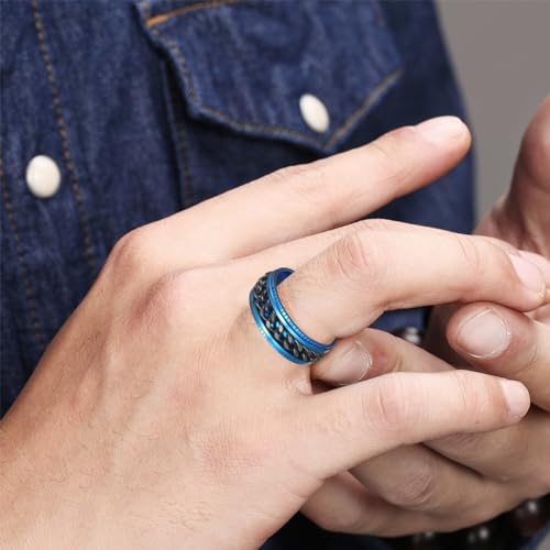 Udolfly Mens Fidget Rings Anxiety Rings for Men Womens Chain Spinner Rings for Adults Titanium Steel Ring Blue Black Size 6