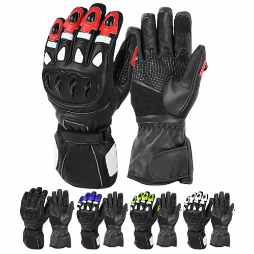 VASTER Certificado CE (EN 13594) – Guantes de motocicleta para hombre, de cuero, impermeables, guantes de motocicleta para ciclistas, guantes protectores de pantalla táctil (rojo, 3XL)