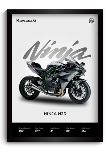 Image of Ninja H2R Poster | Framed Kawasaki A4 Sized (31 x 23 cm) | Ninja H2R Bike Poster for Wall, Gift for Boys, Bike Frames | Superbike Posters for Wall, Bedroom, Hostel, Study Area, Hostel Kawasaki (F 037)